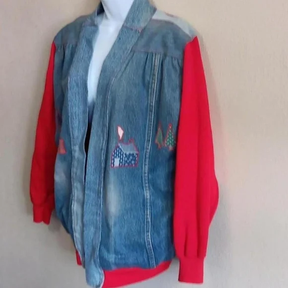 Vintage Patched Applique Sweatshirt Jacket, House Patch, Streetwear Ooak Grunge - Picture 3 of 9